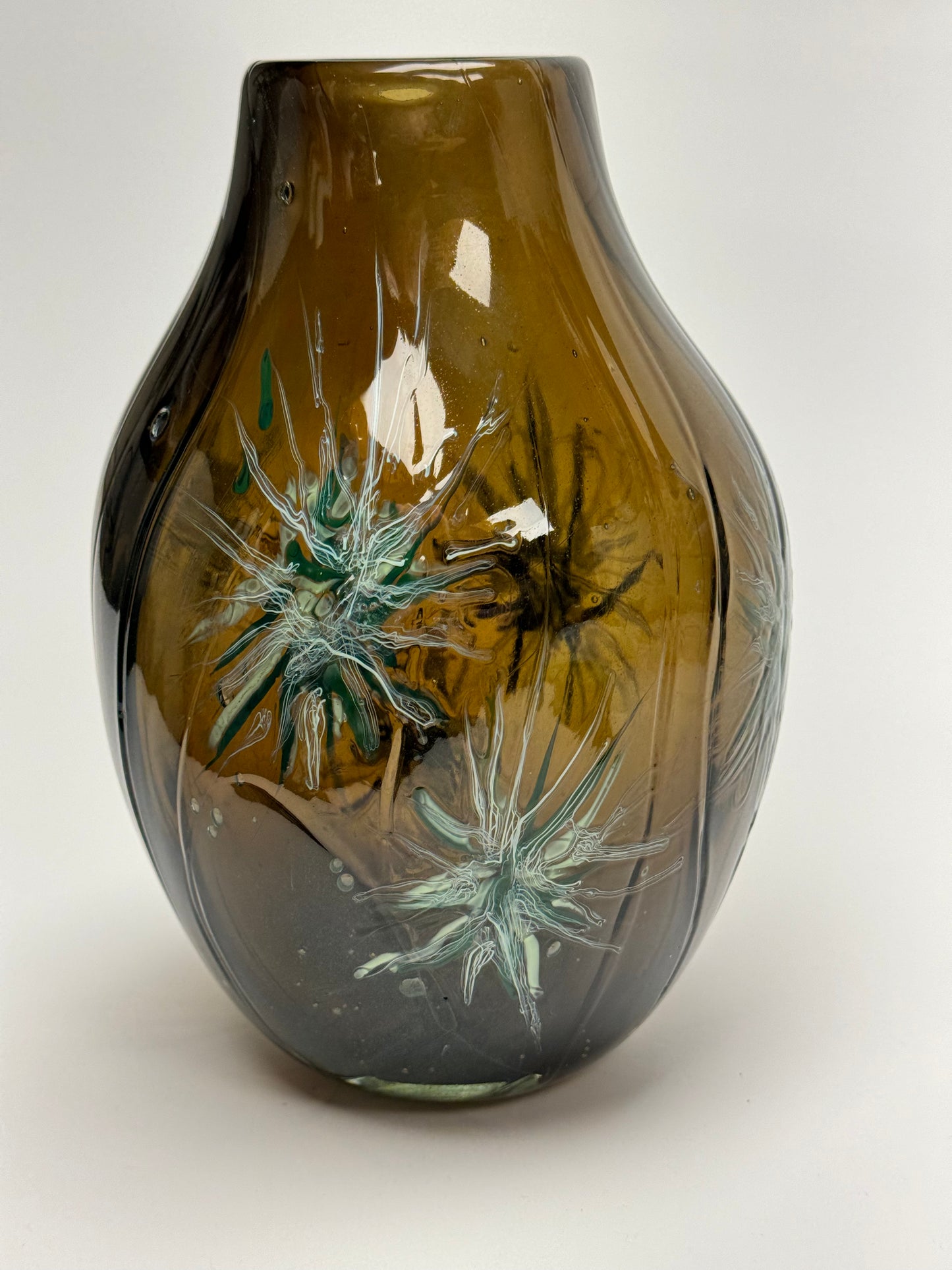 Pine Forest Handblown and Decorated Glass Vase