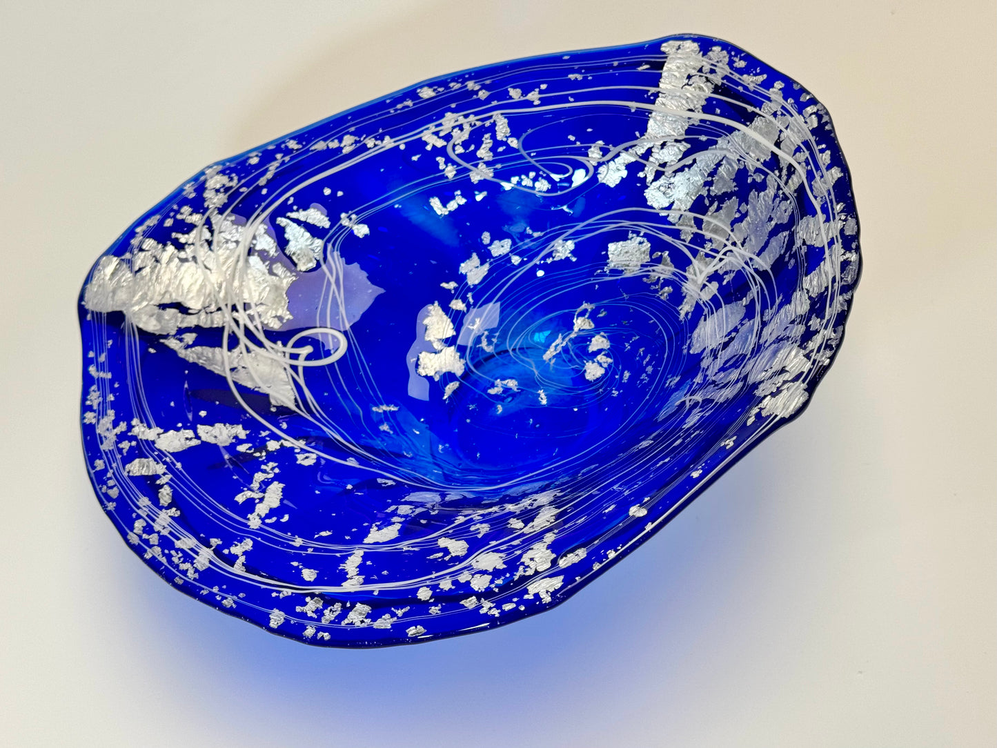 Blue had Silver Handblown Glass Bowl