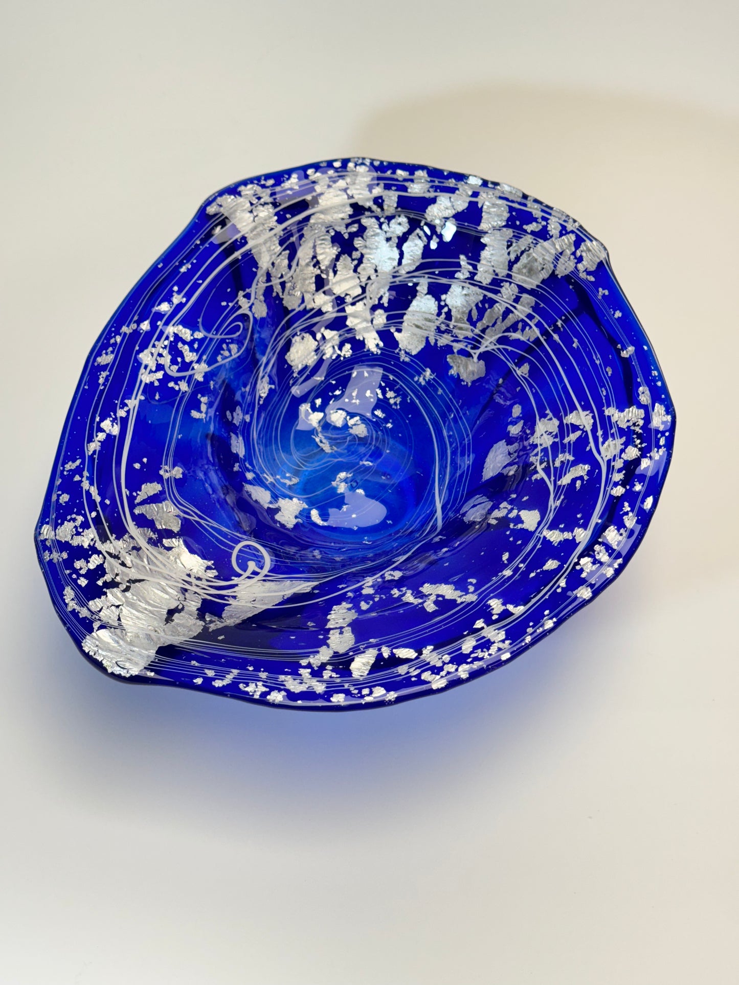 Blue had Silver Handblown Glass Bowl