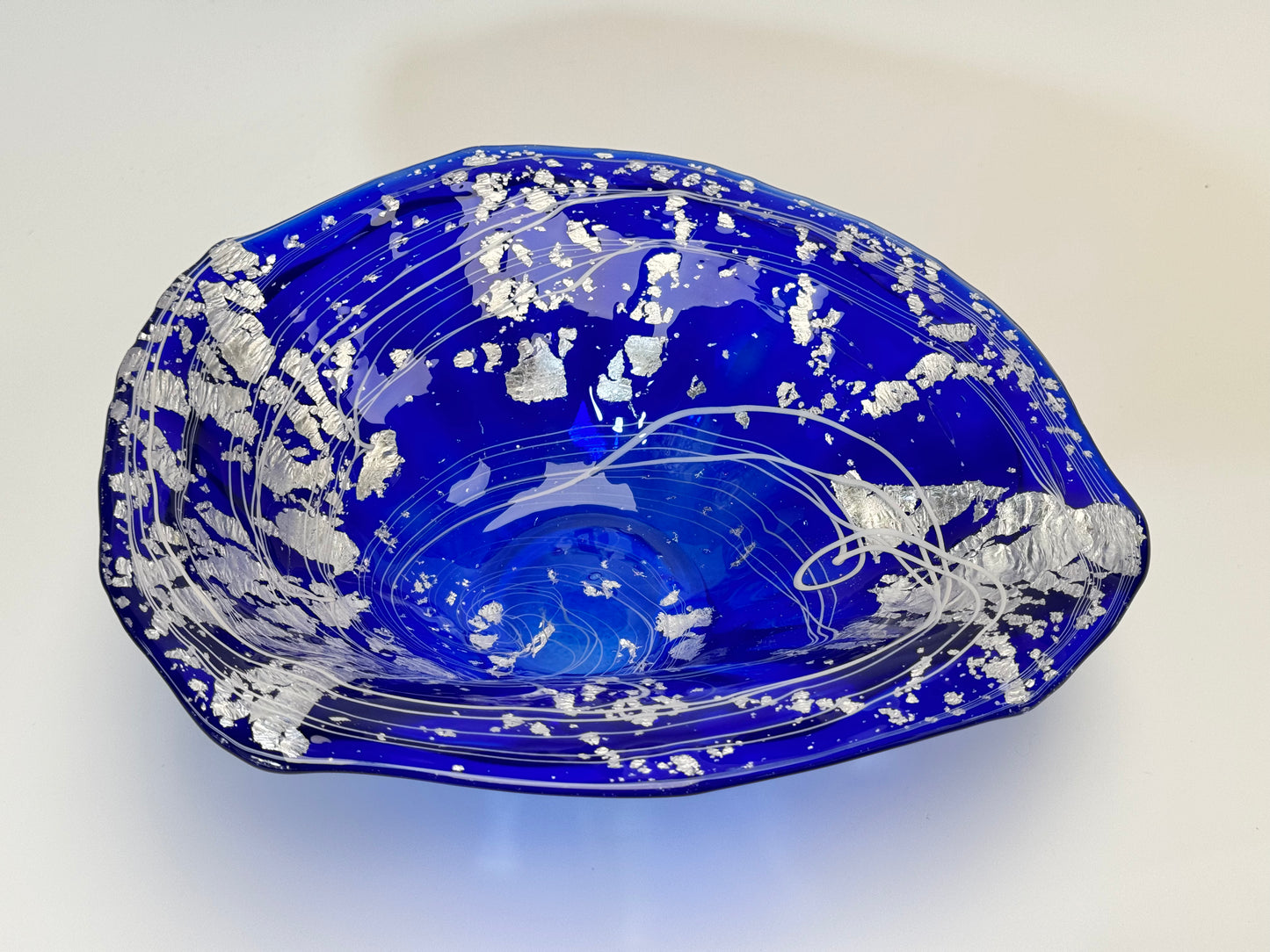 Blue had Silver Handblown Glass Bowl