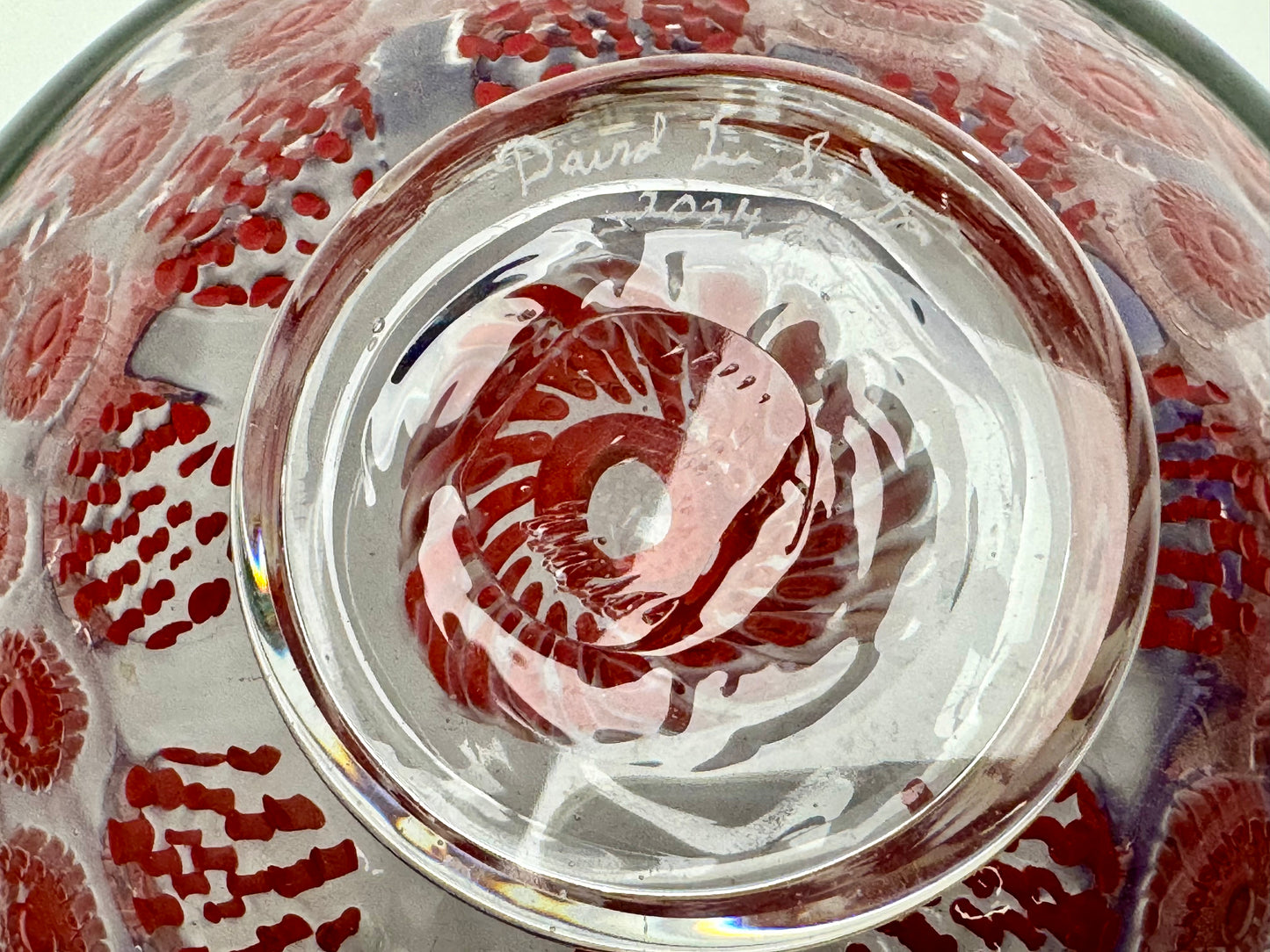 Encalmo bowl with red murrine - handblown glass art