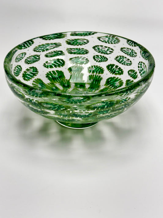 Green handblown murrine bowl