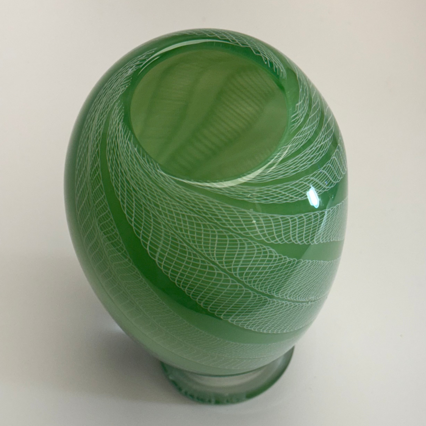 Celadon and white zanfirico handblown glass art vase