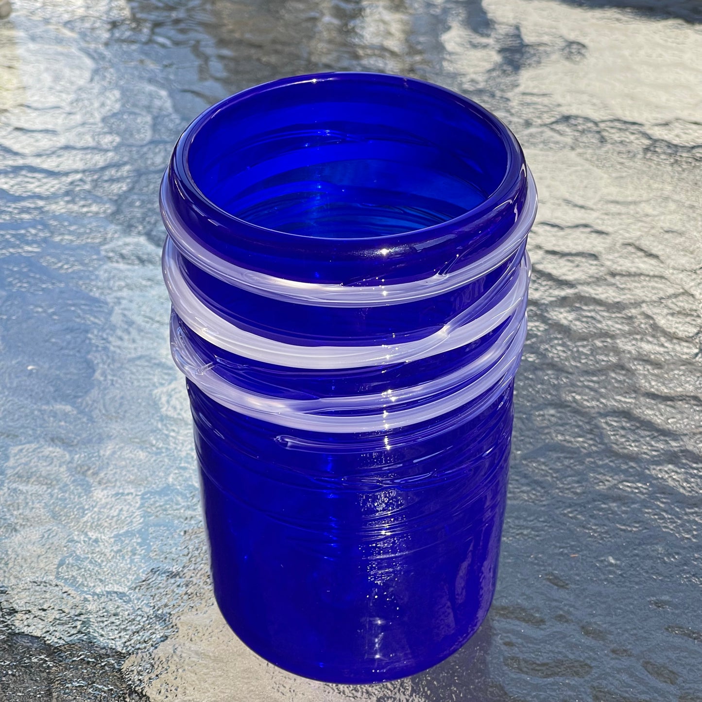 Cobalt Blue Vase With Opaline Drizzle