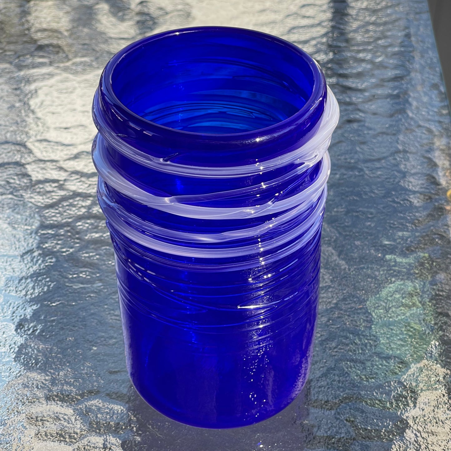 Cobalt Blue Vase With Opaline Drizzle