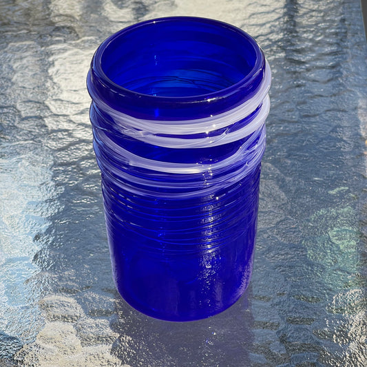 Cobalt Blue Vase With Opaline Drizzle