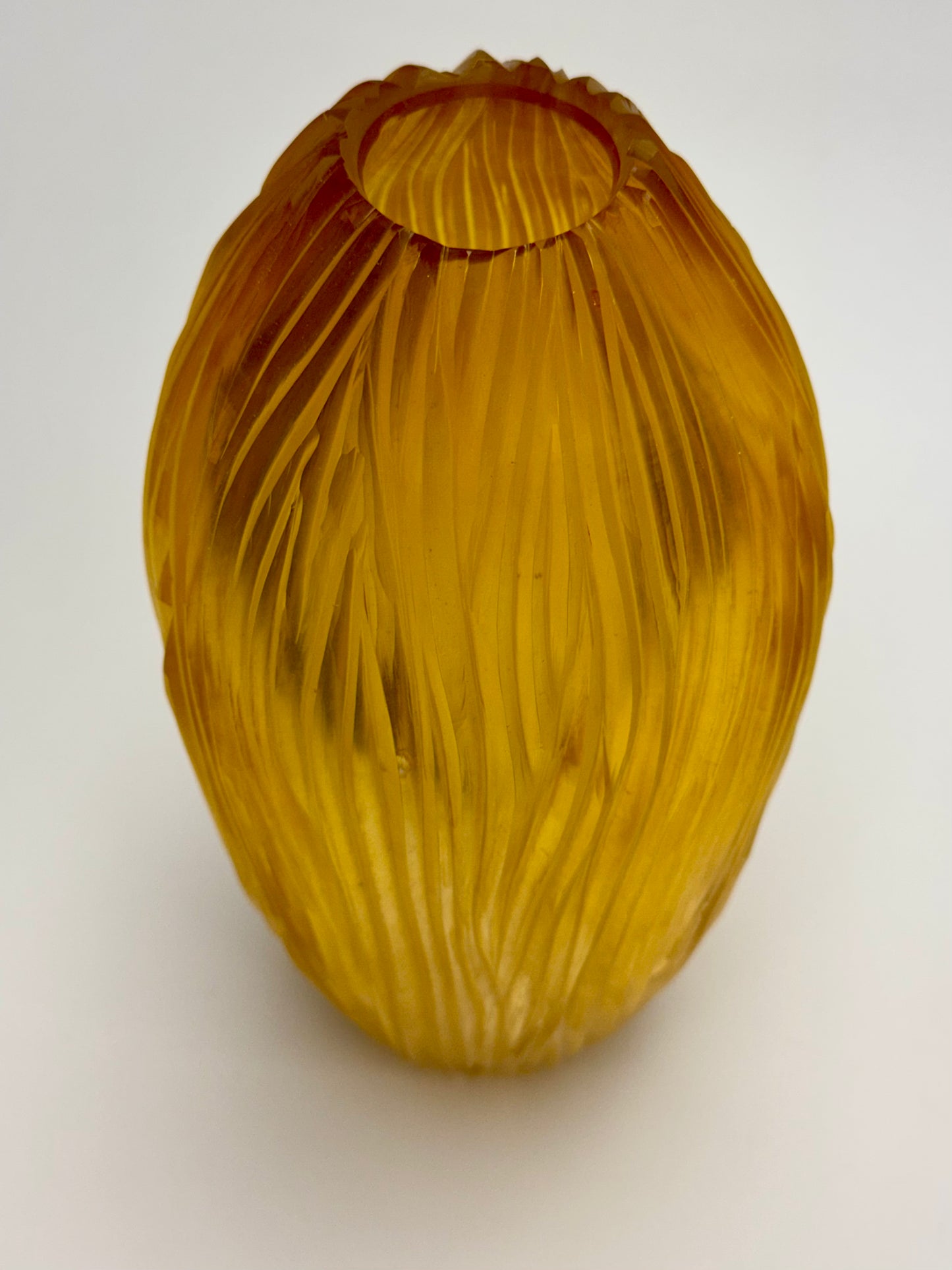 Handblown and hand-engraved gold glass vase