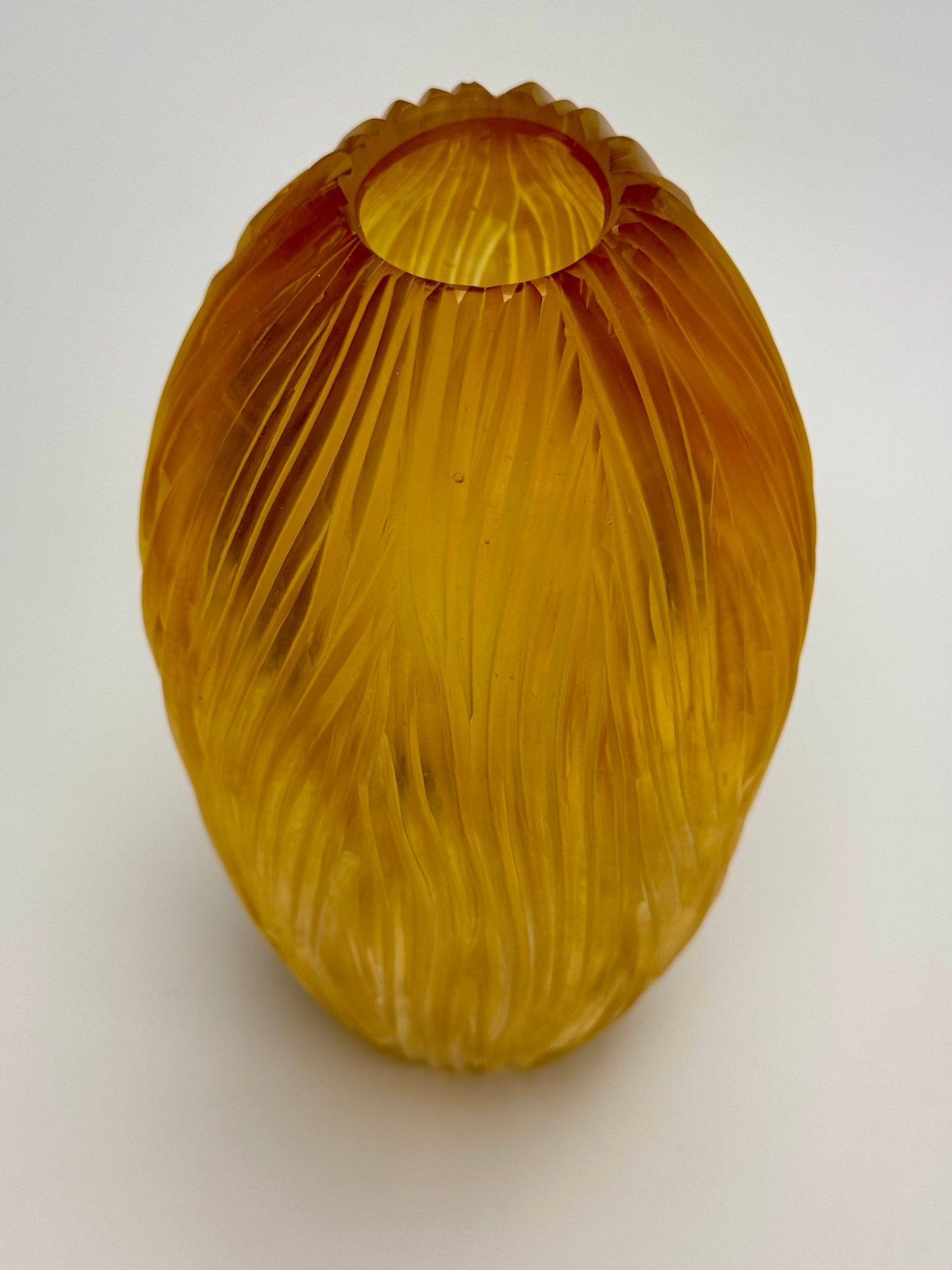 Handblown and hand-engraved gold glass vase