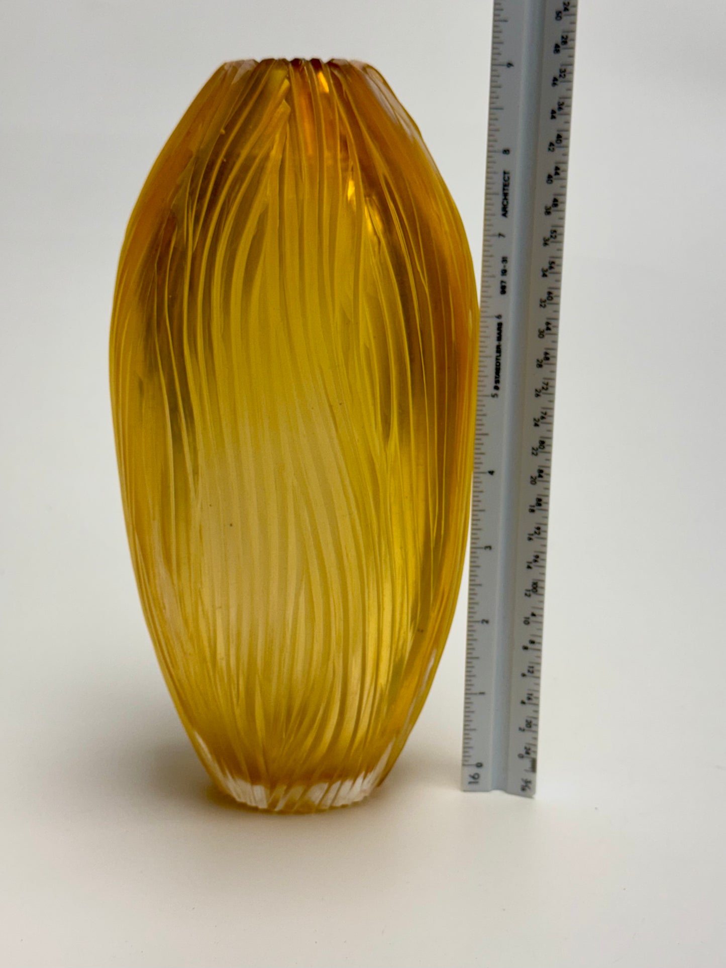 Handblown and hand-engraved gold glass vase