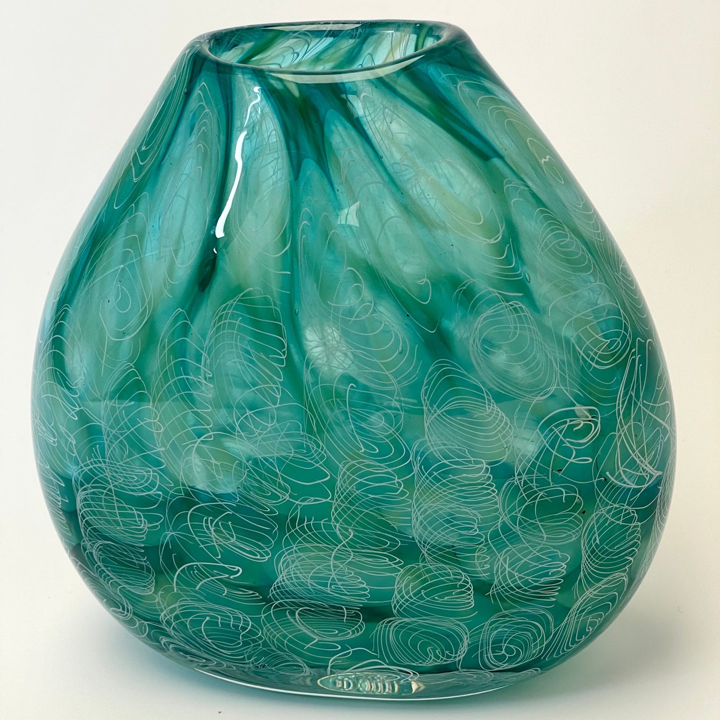 Blue-green and white murrine vase, “Spring Has Sprung”