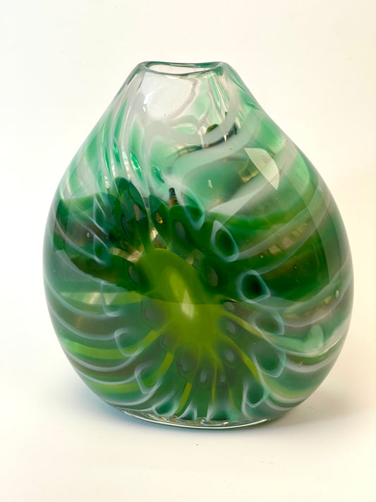 Green and grey cane vase - handblown glass art