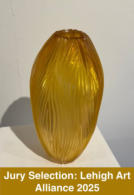 Handblown and hand-engraved gold glass vase