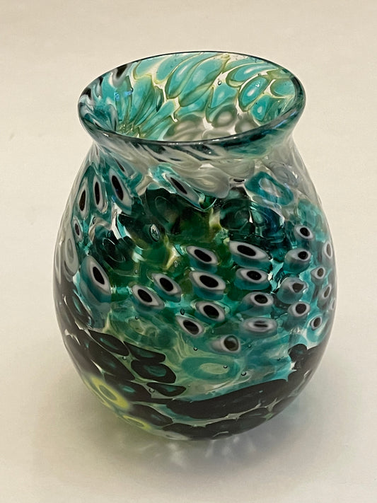 Green, White, and Black Murrine Vase