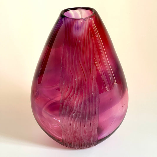 Handblown and hand-engraved ruby and pink glass vase