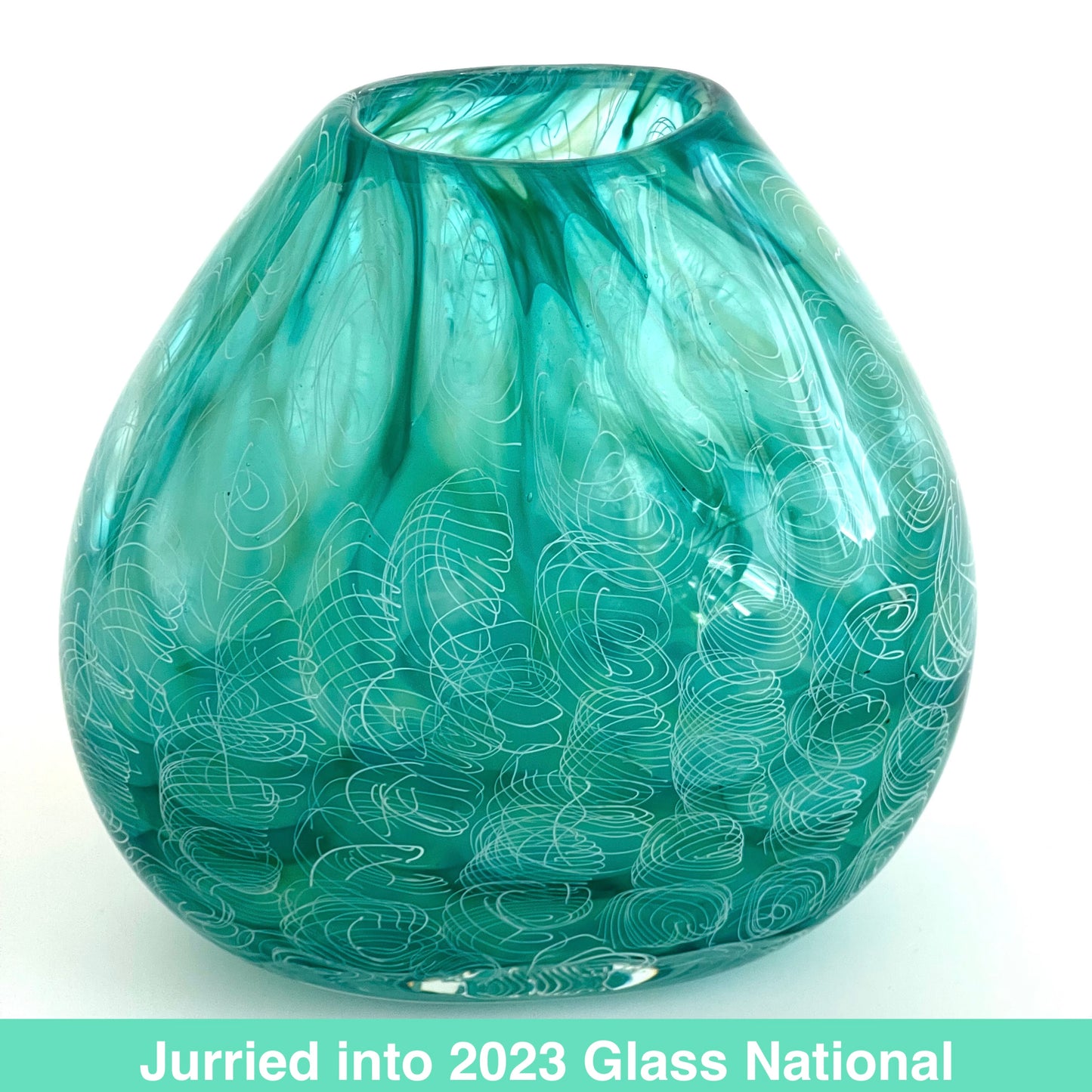Blue-green and white murrine vase, “Spring Has Sprung”