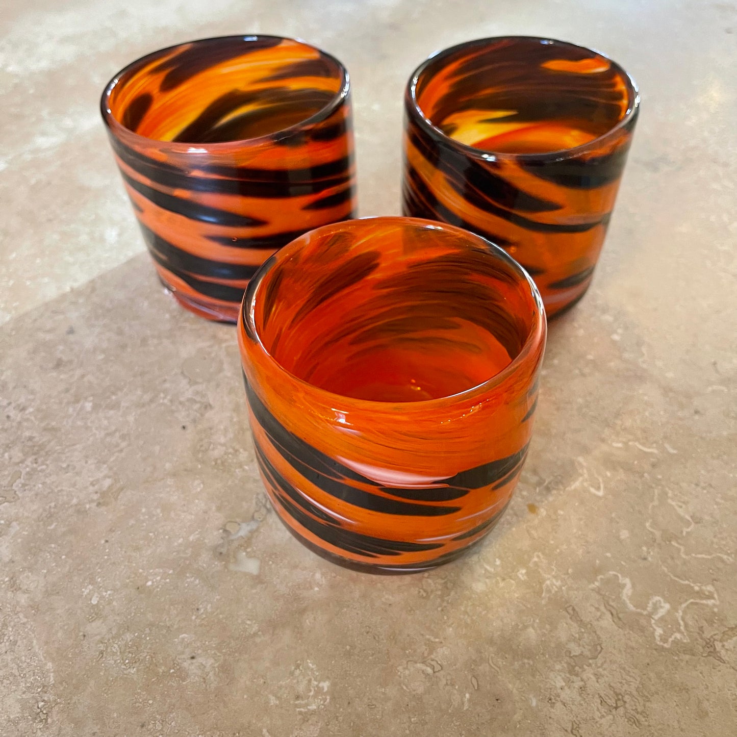 Handblown tiger rocks glass